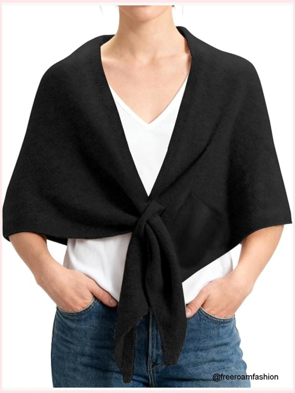 Soft Knit Pashmina Shawl Wrap Cape Front Tie Cashmere Feel Lightweight